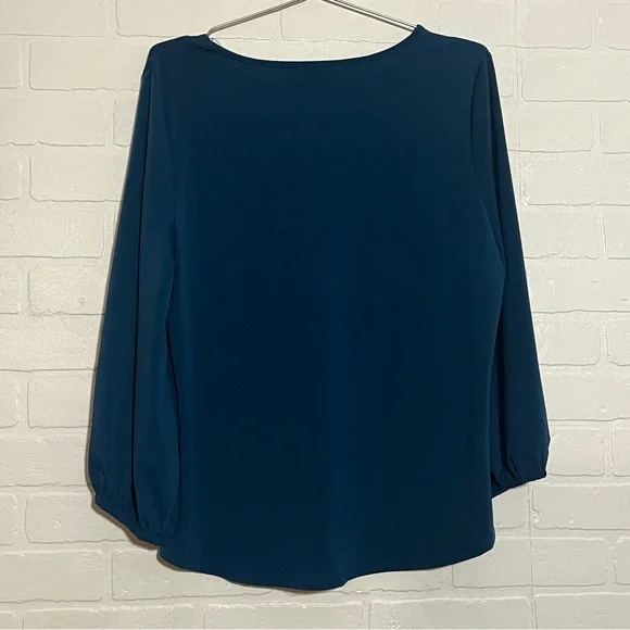 Adrianna Papell Womens Blouse Dark Blue Teal Work Top Like New Large - Picture 7 of 7